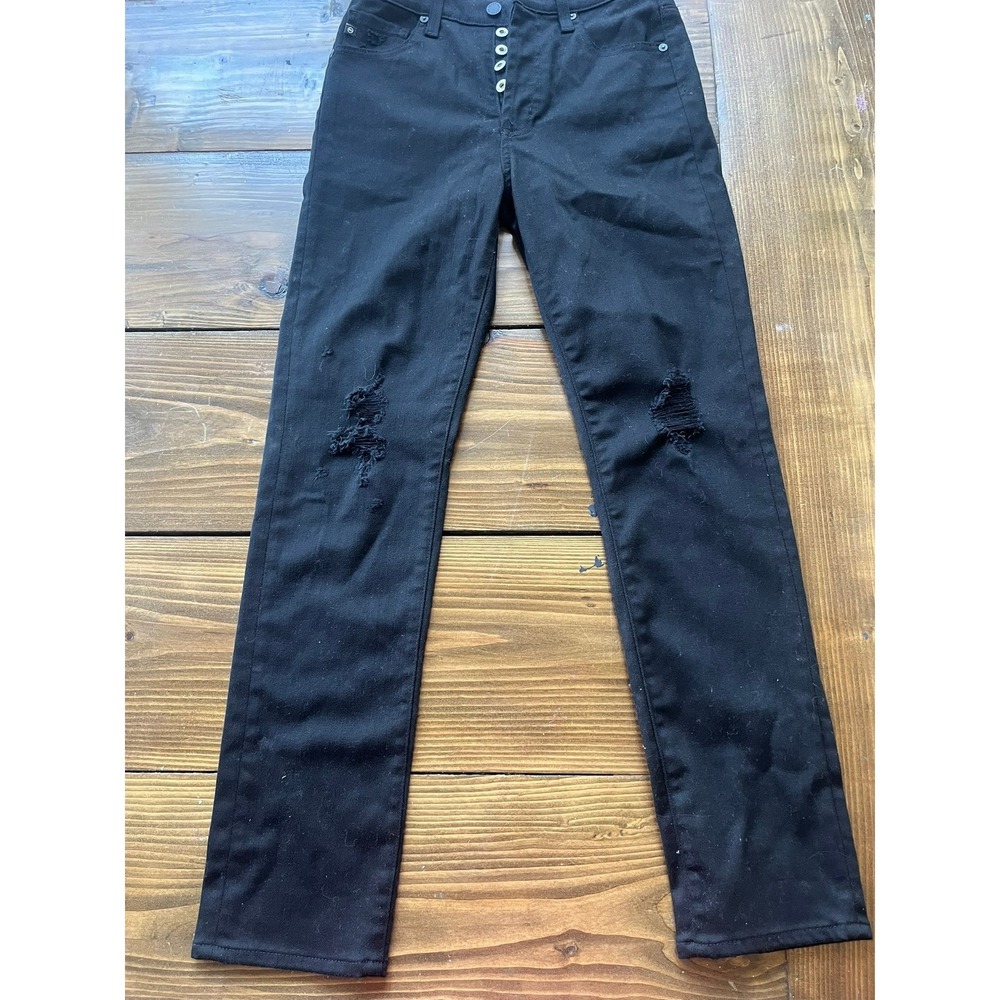 AG Adriano Goldschmied Alexxis Slim High Rise Distressed Black Jeans 27